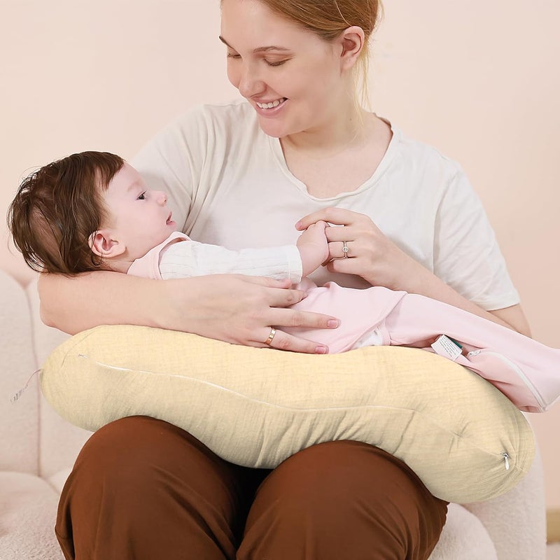 FUNUPUP 2 Pack Muslin Nursing Pillow Cover Compatible with Boppy Nursing Pillow, Soft Baby Nursing Covers for Breastfeeding Pillows for Boys Girls, Pink&Beige - Image 4